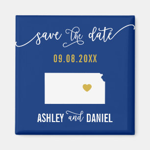 Navy Kansas Wedding Save the Date Map Magnet