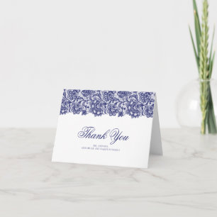 Navy Lace Elegant Wedding Thank You Card