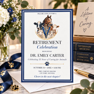 Navy Large Animal Veterinarian Retirement Party Invitation