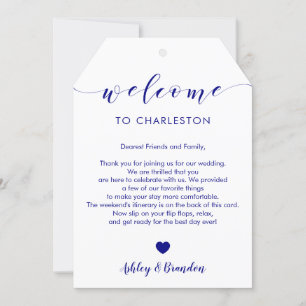 Navy Large Wedding Welcome Tag, Letter Itinerary