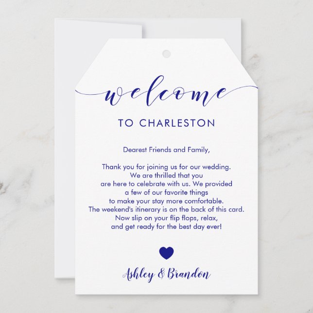 Navy Large Wedding Welcome Tag, Letter Itinerary (Front)