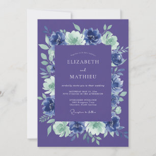 Navy Lavender Floral Flourish Wedding Invitation