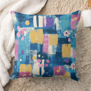 Navy Lavender Magenta Geometric Floral Pattern Cushion