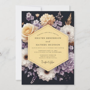 Navy Lavender Moody Bloom Wedding Invitation