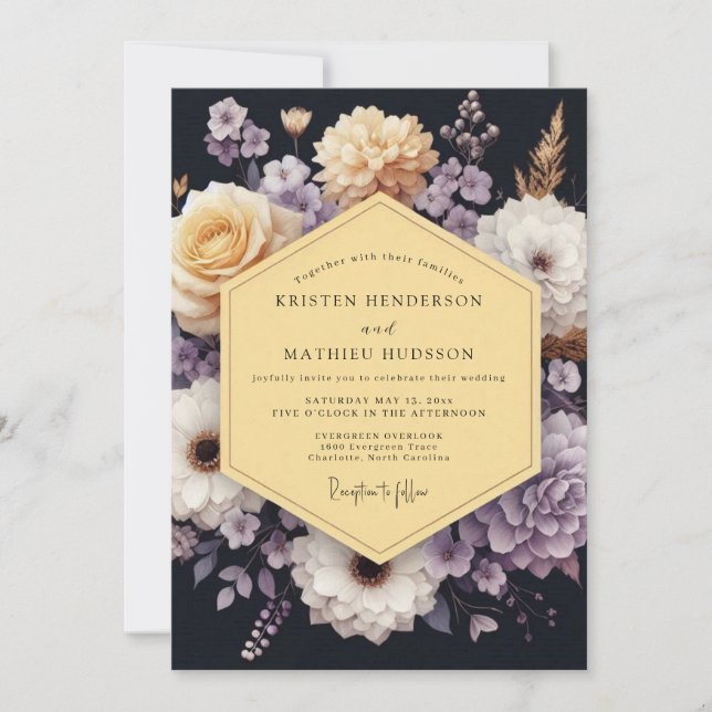 Navy Lavender Moody Bloom Wedding Invitation (Front)
