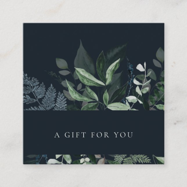 Navy Leafy Tropical Foliage Fern Gift Certificate (Front)