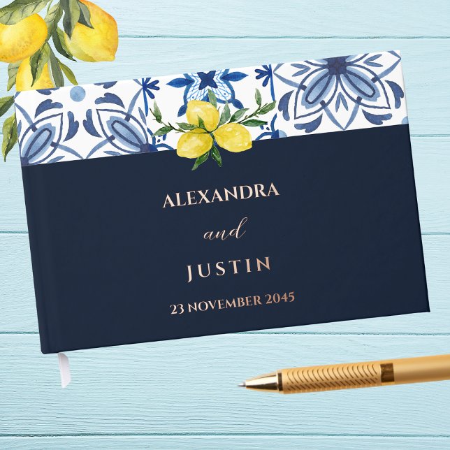 Navy Lemon Italian Mediterranean Wedding Guest Book (Creator Uploaded)