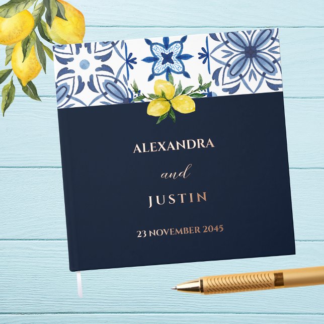 Navy Lemon Italian Mediterranean Wedding Guest Book (Creator Uploaded)