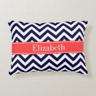 Navy Lg Chevron Coral Red Quatrefoil Name Monogram