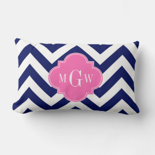 Navy Lg Chevron Hot Pink #2 Quatrefoil 3 Monogram Lumbar Cushion