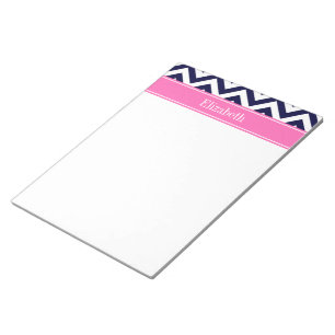 Navy Lg Chevron HotPink2 Quatrefoil Name Monogram Notepad