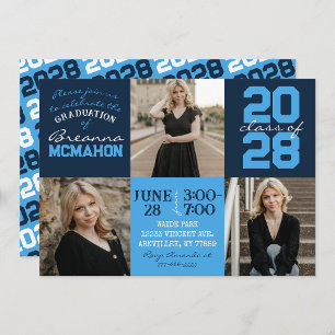 Navy & Light Blue 3 Photo Graduation Invitation