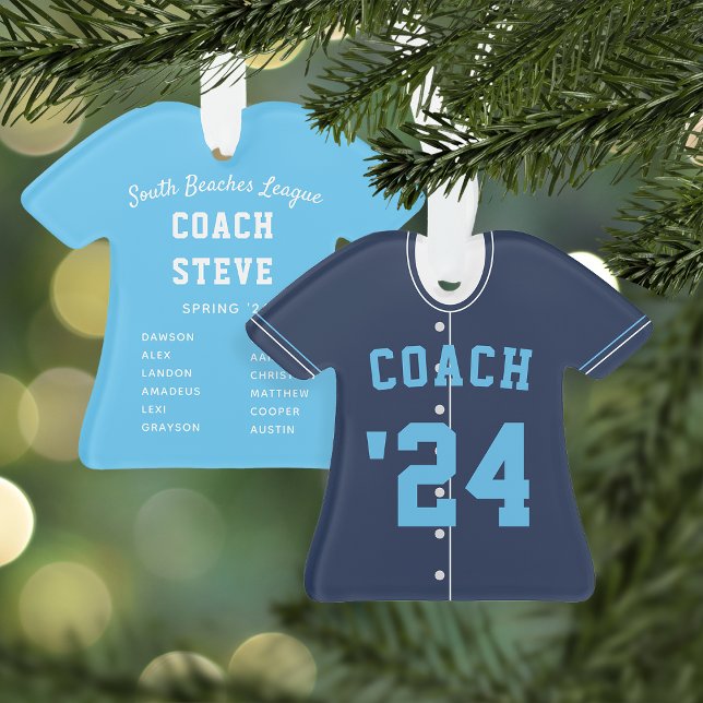 Navy & Light Blue Baseball Coach Team Jersey Ornament (Creator Uploaded)
