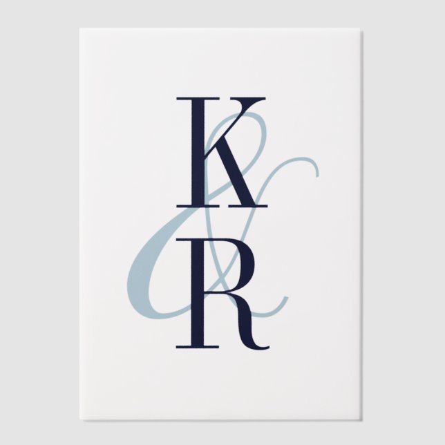 Navy & Light Blue Elegant Initials & Ampersand Vellum Invitations (Front)