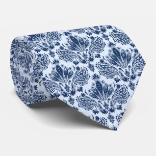 Navy & Light Blue Floral Damasks Pattern Tie