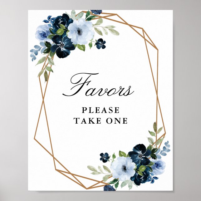 navy light blue floral favours sign (Front)