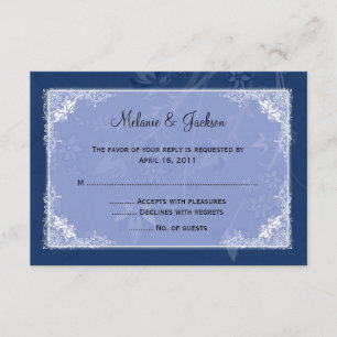 Navy Light Blue Floral Swirls RSVP Card