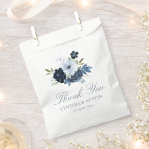navy light blue floral wedding  favour bag
