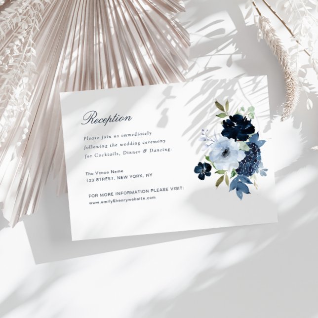 navy & light blue floral wedding reception card (Creator Uploaded)