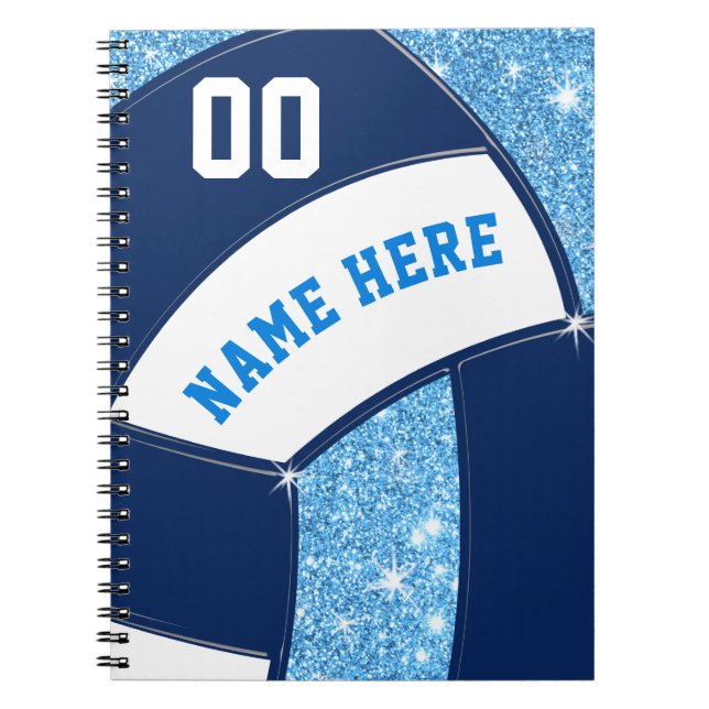 Navy Light Blue Personalised, Volleyball Notebooks (Front)