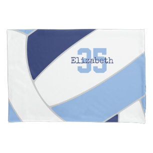 navy light blue personalised volleyball player pillowcase