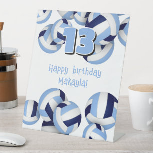 navy light blue volleyballs kids birthday party pedestal sign