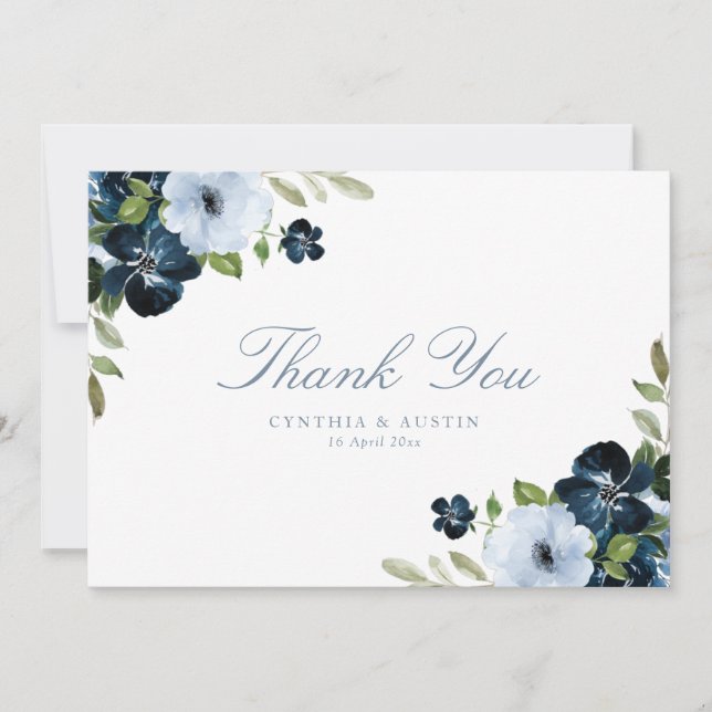 navy light blue wedding  thank you card (Front)