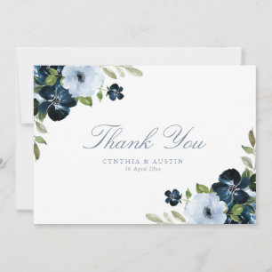 navy light blue wedding  thank you card