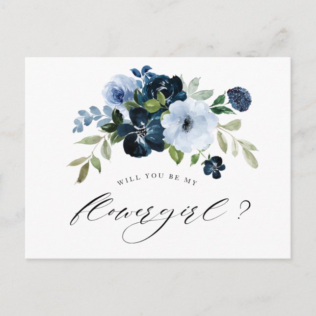 navy light blue will you be my flower girl card (Front)