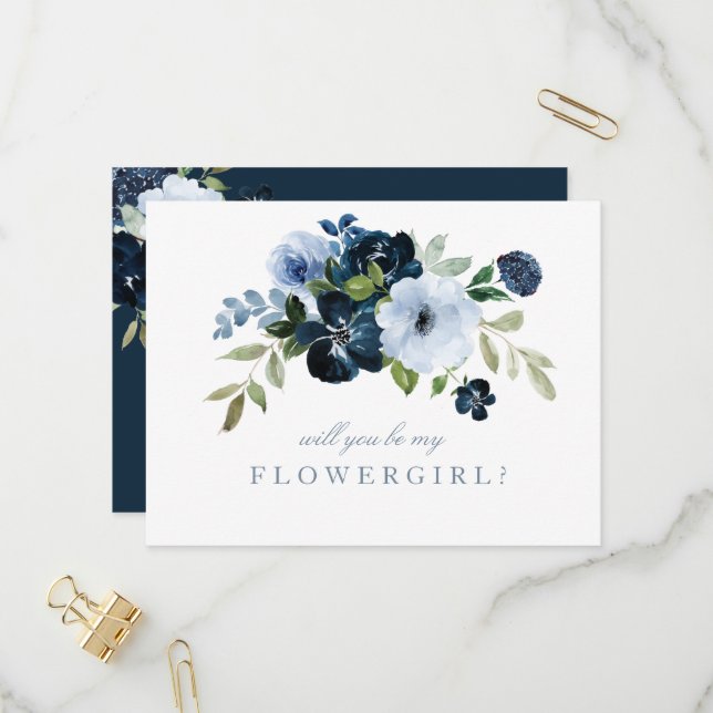 navy light blue will you be my flowergirl card (Front/Back In Situ)