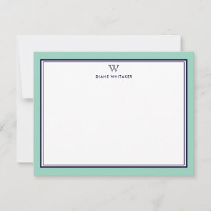 NAVY & LIGHT TEAL Classic Monogram Double Frame Card