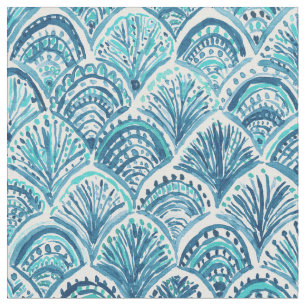 Navy LIKE A MERMAID Nautical Fish Scales Pattern Fabric