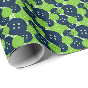 Navy & Lime Buttons Gingham - Craft & Sewing Room Wrapping Paper