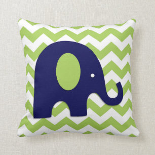 Navy Lime Green Elephant Nursery Throw Pillow