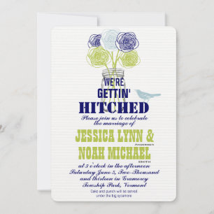 Navy, Lime Rustic Blue Romantic Rose Mason Jar Invitation