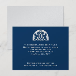 Navy Lions on Silver Paper Bar Mitzvah Reception Invitation