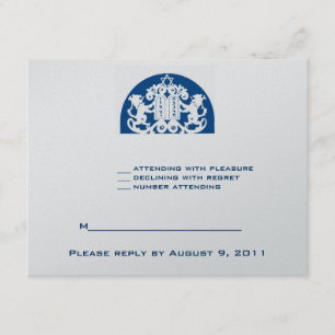 Navy Lions Silver Jewish Bar Mitzvah RSVP Card