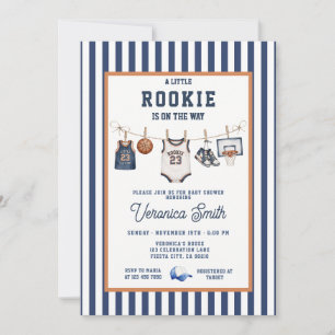 Navy Little Rookie Basketball Baby Shower Invitation