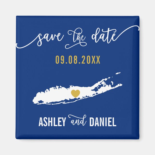 Navy Long Island Wedding Save the Date Map Magnet (Front)