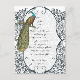 Navy Love Bird Damask Rehearsal Dinner Invitations