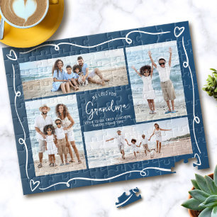 Navy Love You Grandma 4 Photo Hand Drawn Doodles Jigsaw Puzzle