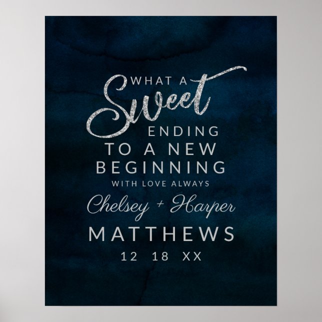 Navy Lustre a Sweet Ending Treat Bar Wedding Sign (Front)