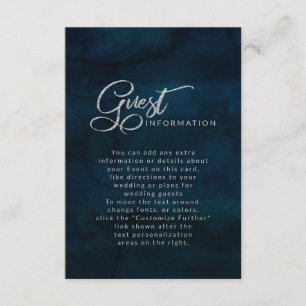 Navy Lustre Dark Blue Elegant Wedding Information Enclosure Card