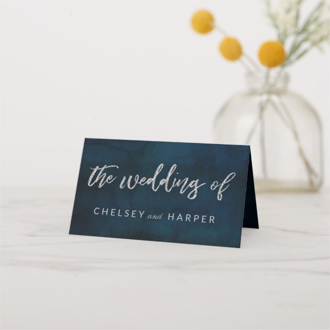 Navy Lustre Dark Blue Reserved Seating Wedding Place Card (Back)