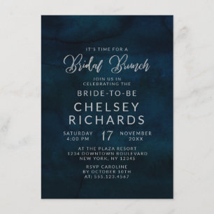 Navy Lustre Dark Blue Silver Bridal Brunch Shower Invitation