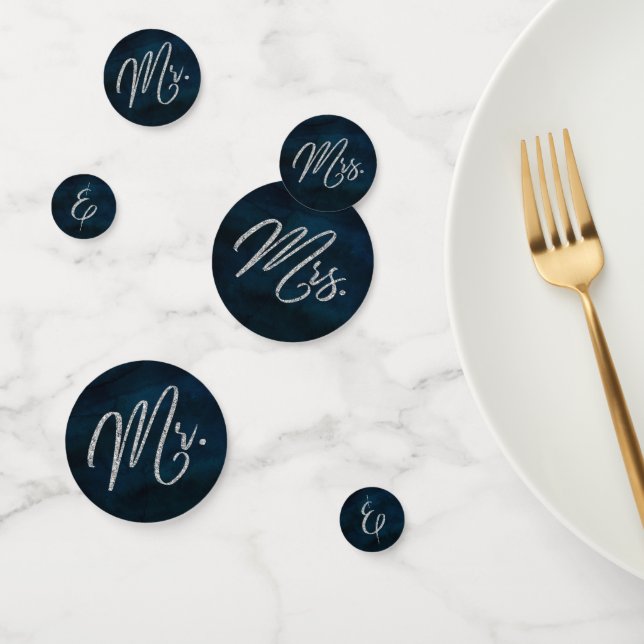 Navy Lustre Dark Blue Silver Wedding Mr. & Mrs. Confetti (Group)