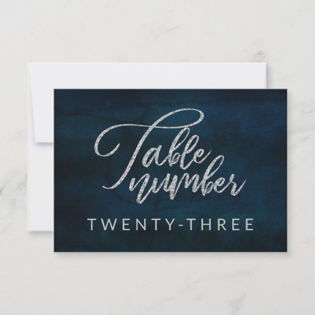 Navy Lustre Dark Blue Silver Wedding Table Numbers (Front)