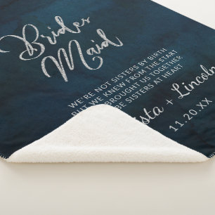 Navy Lustre Dark Blue to the Bridesmaid Quote Sherpa Blanket