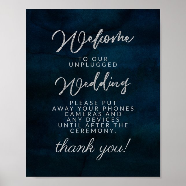 Navy Lustre Dark Blue Unplugged Wedding Table Sign (Front)