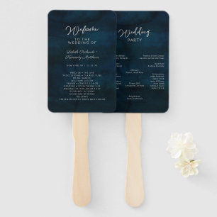 Navy Lustre Silver Blue Wedding Ceremony Program Hand Fan